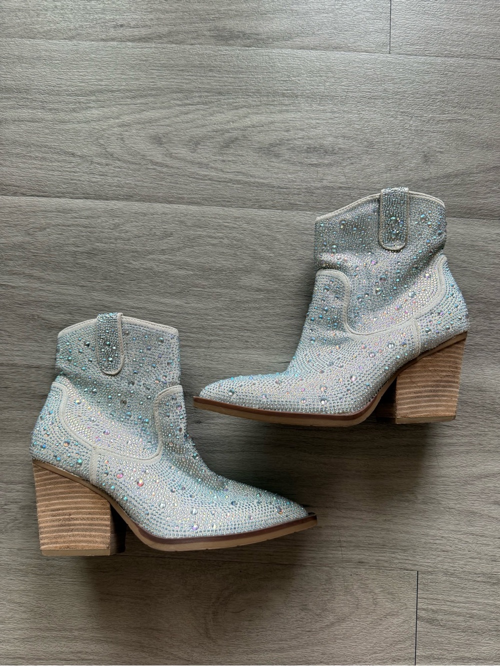 Embellished Crystal Ankle Boots - White